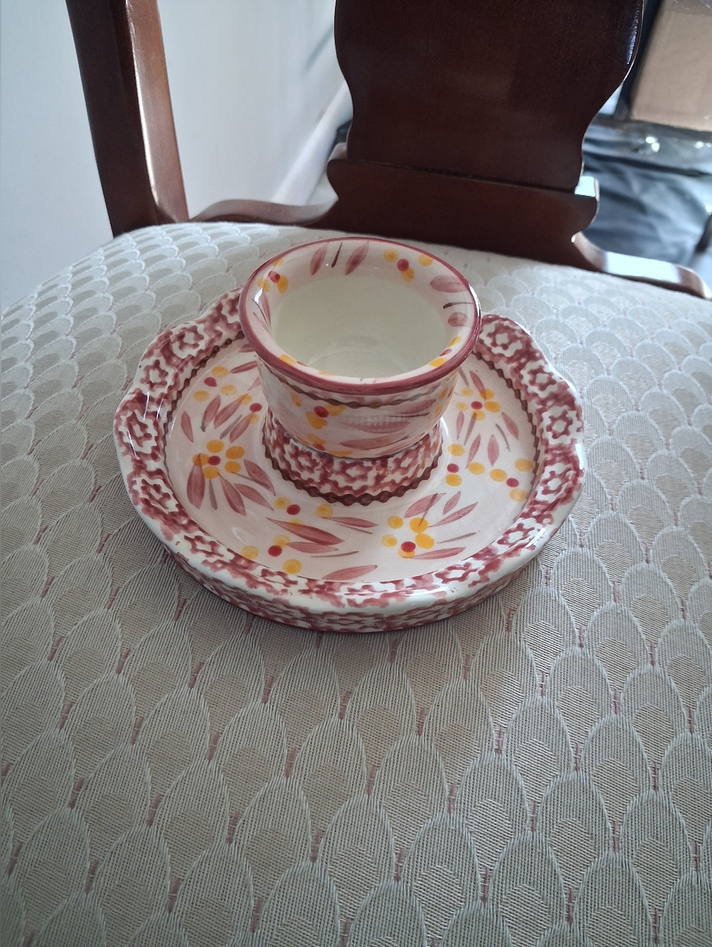 Hand-Painted Floral  Cup and Plate Set,or Cup Cake Holder  - Pink and Yellow